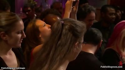 Two sluts toyed and fucked in public