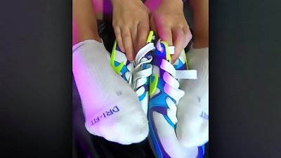 Nike Air foot fetish by hot skinny teens girl