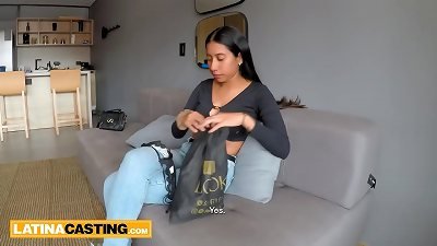 slim Colombian teen in magnificent red lingerie mounts a hefty big manstick harsh