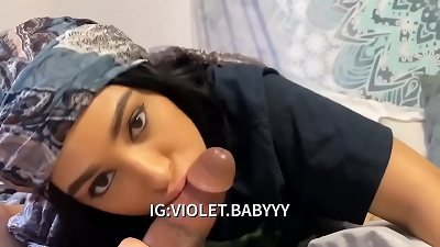 tiny Violet having fun deep throating fat bone