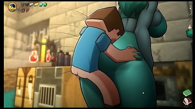 HornyCraft [Minecraft Parody manga game PornPlay ] Ep.39 yam-sized yoga pants thighjob