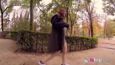 Redhead tourist gets fucked in the middle of a park in Madrid