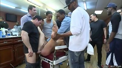 In public barbershop blonde anal fucked