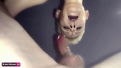 You are a cuckold. You are from below. The girl sucks a dick. Catch her saliva!