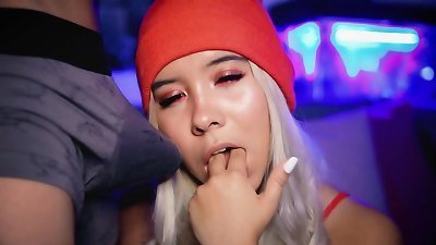 platinum-blonde with angelic face and insane mouth fellates her uncle's virile member while charging for it