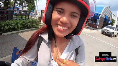 meaty bootie Thai inexperienced girlfriend gargles and rides her boyfriends thick man meat